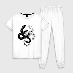 Женская пижама Змеи инь и янь - черное белое