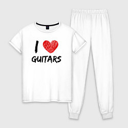 Пижама хлопковая женская Люблю гитары, цвет: белый