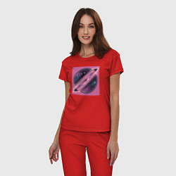Пижама хлопковая женская Планета на орбите, цвет: красный — фото 2