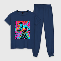 Пижама хлопковая женская Боксерский поединок, цвет: тёмно-синий