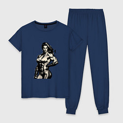 Пижама хлопковая женская Женский бодибилдинг, цвет: тёмно-синий
