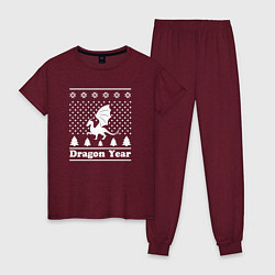 Пижама хлопковая женская Sweater dragon year, цвет: меланж-бордовый