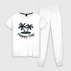 Пижама хлопковая женская Счастливый день, цвет: белый