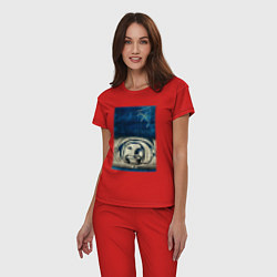 Пижама хлопковая женская Космонавт номер один, цвет: красный — фото 2