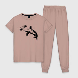 Пижама хлопковая женская Рыба-молот трафарет, цвет: пыльно-розовый