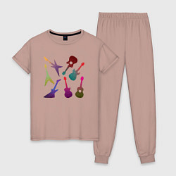Пижама хлопковая женская Цветные гитарки, цвет: пыльно-розовый