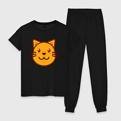 Пижама хлопковая женская Оранжевый котик счастлив, цвет: черный
