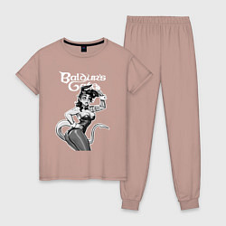 Пижама хлопковая женская Карлах зайчик - Baldurs gate 3 - чб, цвет: пыльно-розовый