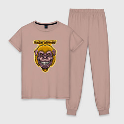 Пижама хлопковая женская Yellow crazy monkey, цвет: пыльно-розовый