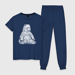 Пижама хлопковая женская Медведь сидит отдыхает, цвет: тёмно-синий
