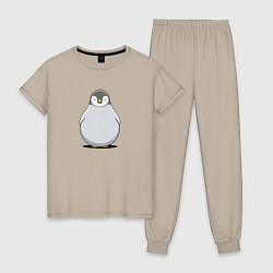 Пижама хлопковая женская Птенец пингвина мультяшный, цвет: миндальный