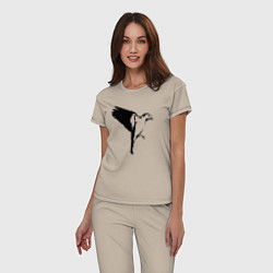 Пижама хлопковая женская Птица летит трафарет, цвет: миндальный — фото 2