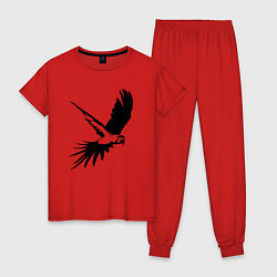 Пижама хлопковая женская Попугай летит трафарет, цвет: красный