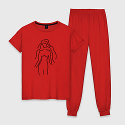 Пижама хлопковая женская Нежный женский лайн-арт силуэт, цвет: красный