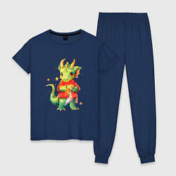 Пижама хлопковая женская Милый дракончик в свитере, цвет: тёмно-синий