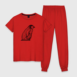 Пижама хлопковая женская Пингвинёнок сбоку, цвет: красный