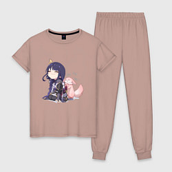 Пижама хлопковая женская Шогун Райден и лисичка Мико, цвет: пыльно-розовый
