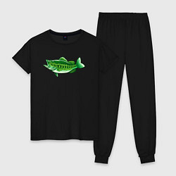 Пижама хлопковая женская Зелёная рыбка, цвет: черный