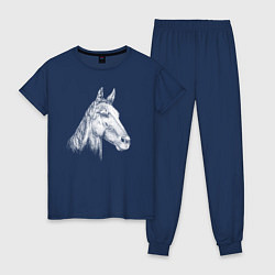 Пижама хлопковая женская Голова белой лошади, цвет: тёмно-синий