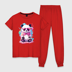 Женская пижама Милая панда в розовых очках и бантике