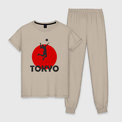 Пижама хлопковая женская Волейбол в Токио, цвет: миндальный