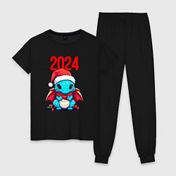 Пижама хлопковая женская Милый дракончик 2024, цвет: черный
