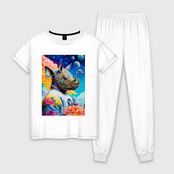 Пижама хлопковая женская Инопланетная носорожка - фантазия, цвет: белый