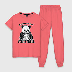 Пижама хлопковая женская Panda volleyball, цвет: коралловый