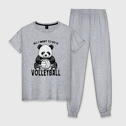 Пижама хлопковая женская Panda volleyball, цвет: меланж