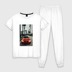 Пижама хлопковая женская Современные машины, цвет: белый