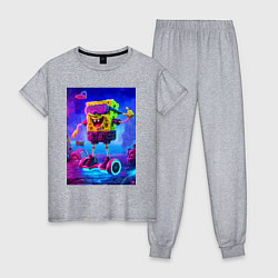 Пижама хлопковая женская Sponge Bob on a gyro scooter - ai art, цвет: меланж