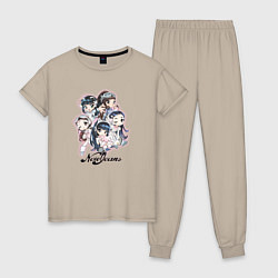 Пижама хлопковая женская NewJeans album Get Up chibi style, цвет: миндальный
