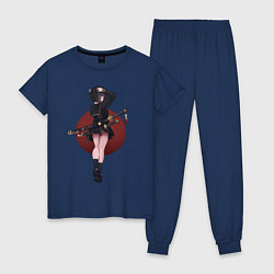 Пижама хлопковая женская Самурай тян, цвет: тёмно-синий