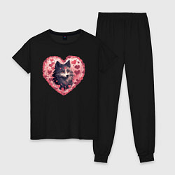 Пижама хлопковая женская Влюбленный волк, цвет: черный