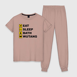 Пижама хлопковая женская Еда сон ванна Wu-tang, цвет: пыльно-розовый