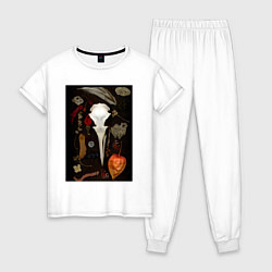 Пижама хлопковая женская Череп и физалис находки, цвет: белый