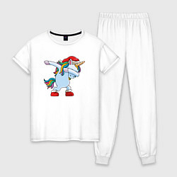 Пижама хлопковая женская Санта единорог, цвет: белый