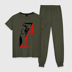 Пижама хлопковая женская Боевые искуства black and red, цвет: меланж-хаки