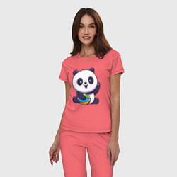 Пижама хлопковая женская Панда с мячиком, цвет: коралловый — фото 2