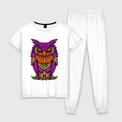 Пижама хлопковая женская Purple owl, цвет: белый