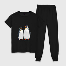 Пижама хлопковая женская Друзья-пингвины, цвет: черный