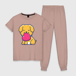 Пижама хлопковая женская Собачка с сердцем, цвет: пыльно-розовый