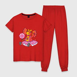Пижама хлопковая женская Сирена - дракоша, цвет: красный