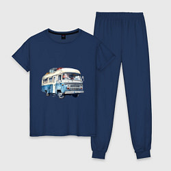 Пижама хлопковая женская Машина для путешествий, цвет: тёмно-синий