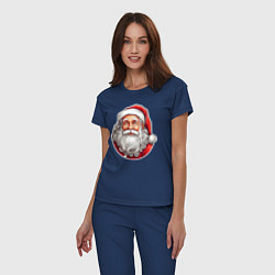 Пижама хлопковая женская Санта клаус иллюстрация-стикер, цвет: тёмно-синий — фото 2