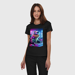 Пижама хлопковая женская Капибара игроман - неоновое свечение, цвет: черный — фото 2