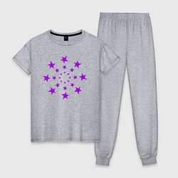 Пижама хлопковая женская Фиолетовые звёзды кружево, цвет: меланж