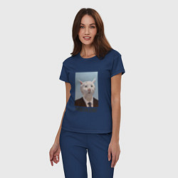 Пижама хлопковая женская Приемлемо - кот мем в живописи, цвет: тёмно-синий — фото 2