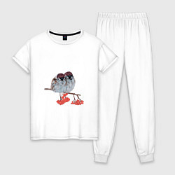 Пижама хлопковая женская Воробушки пара, цвет: белый