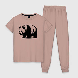 Пижама хлопковая женская Стоящая чёрная панда, цвет: пыльно-розовый